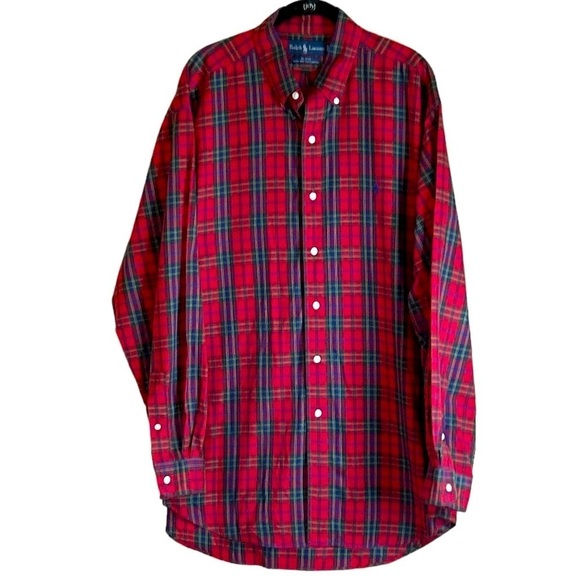 Ralph Lauren Blake Red Plaid Oxford Shirt Button Pony Preppy Collar Size Large - Picture 1 of 6